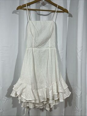 Hello Molly White Cotton Ruffle Mini Dress Medium Open Back Cottagecore Bridal